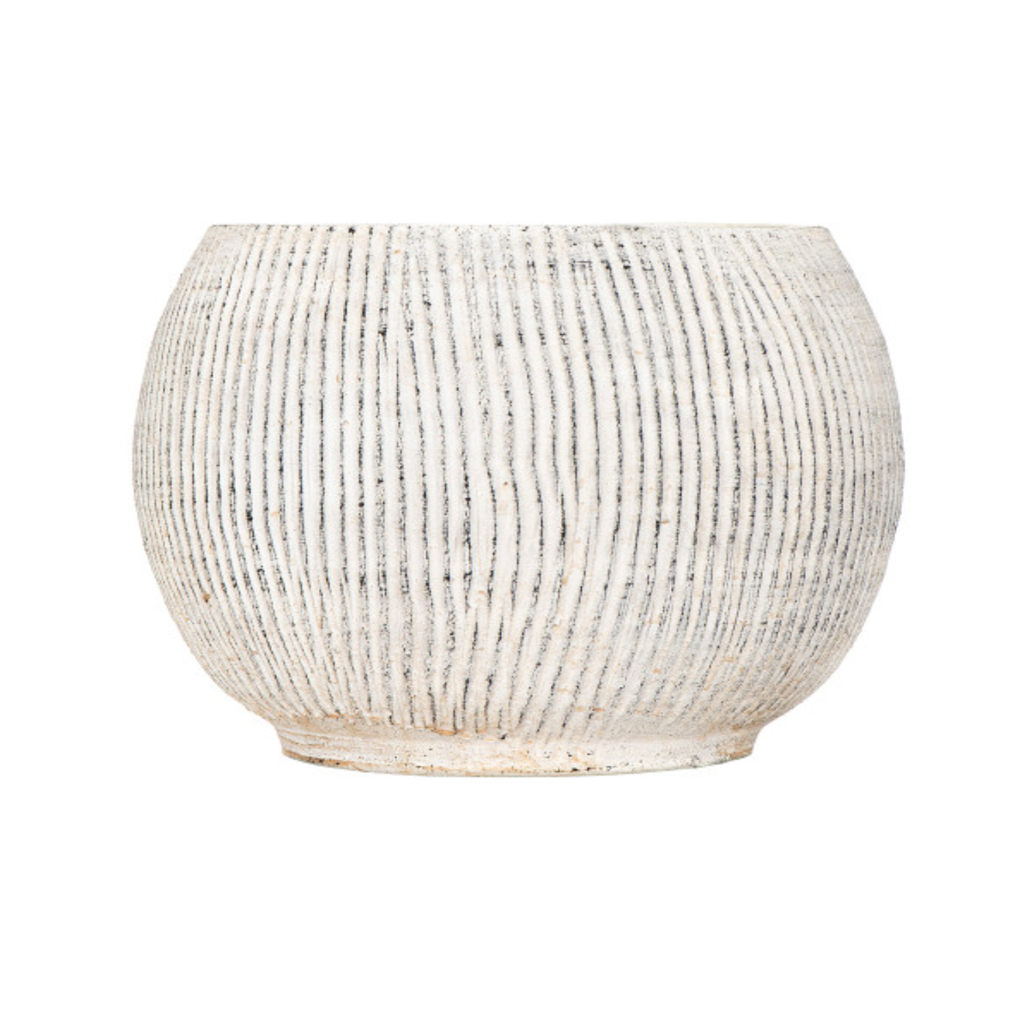 A distressed cream terracotta planter with fluted texture